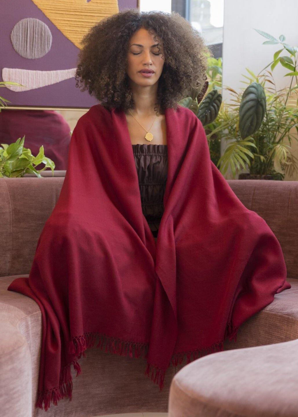 Multi - Use Handmade Blanket Scarf & Travel Wrap in Deep Red - likemary
