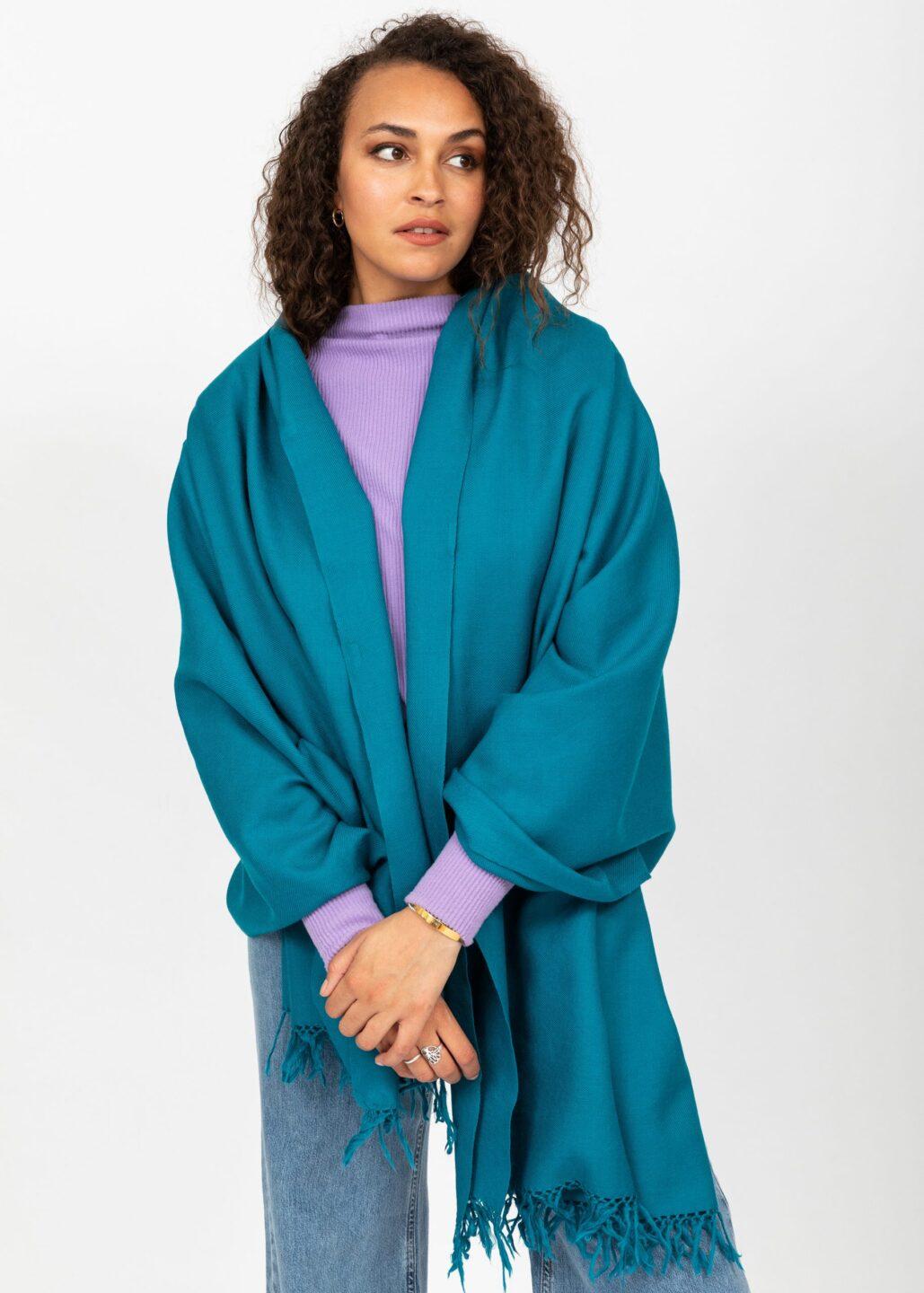 Multi - Use Handmade Blanket Scarf & Travel Wrap in Peacock Teal - likemary