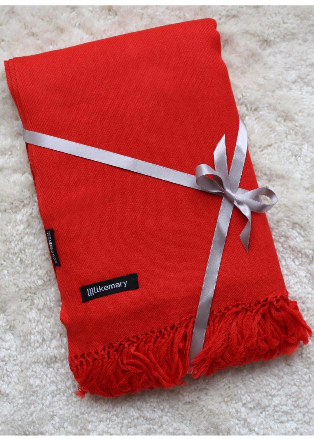 Kasa Merino Wool Pashmina &amp; Oversize Scarf 100 X 200cm Tomato Red
