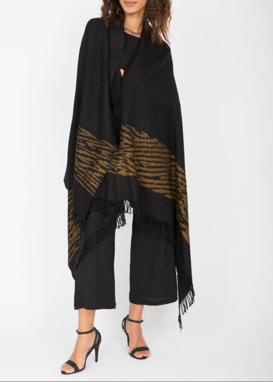 Multi - Use Handmade Blanket Shawl & Travel Wrap in Black with Tiger Stripes - likemary