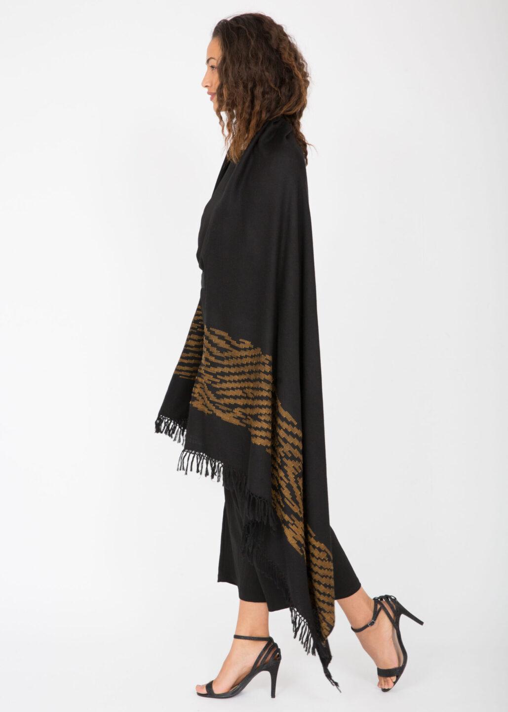Multi - Use Handmade Blanket Shawl & Travel Wrap in Black with Tiger Stripes - likemary