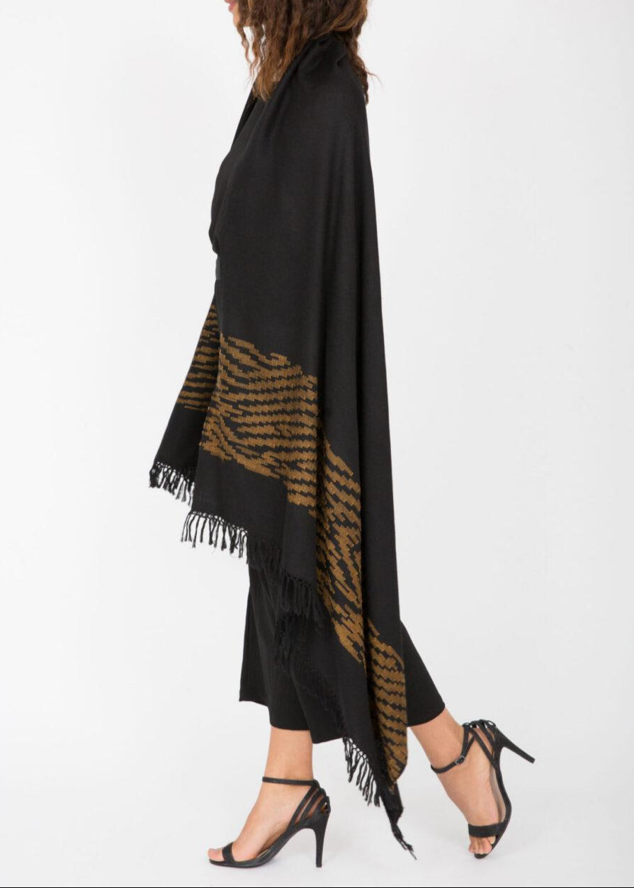 Multi - Use Handmade Blanket Shawl & Travel Wrap in Black with Tiger Stripes - likemary