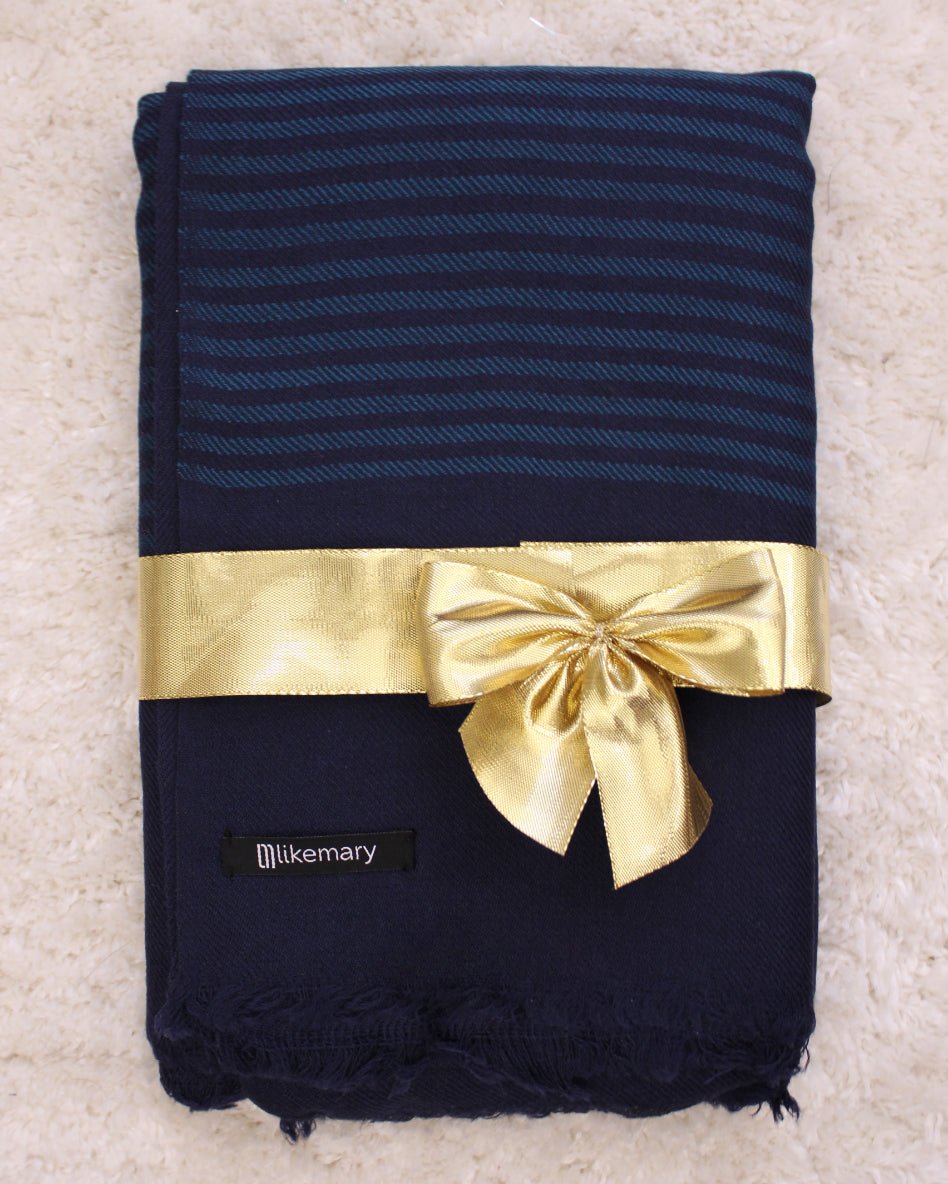 Multi - Use Merino Handmade Blanket Scarf in Blue with Stripes - likemary