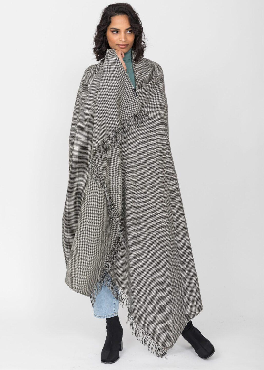 Multi - Use Oversize Handmade Blanket Scarf & Cosy Wrap in Houndstooth Weave - likemary