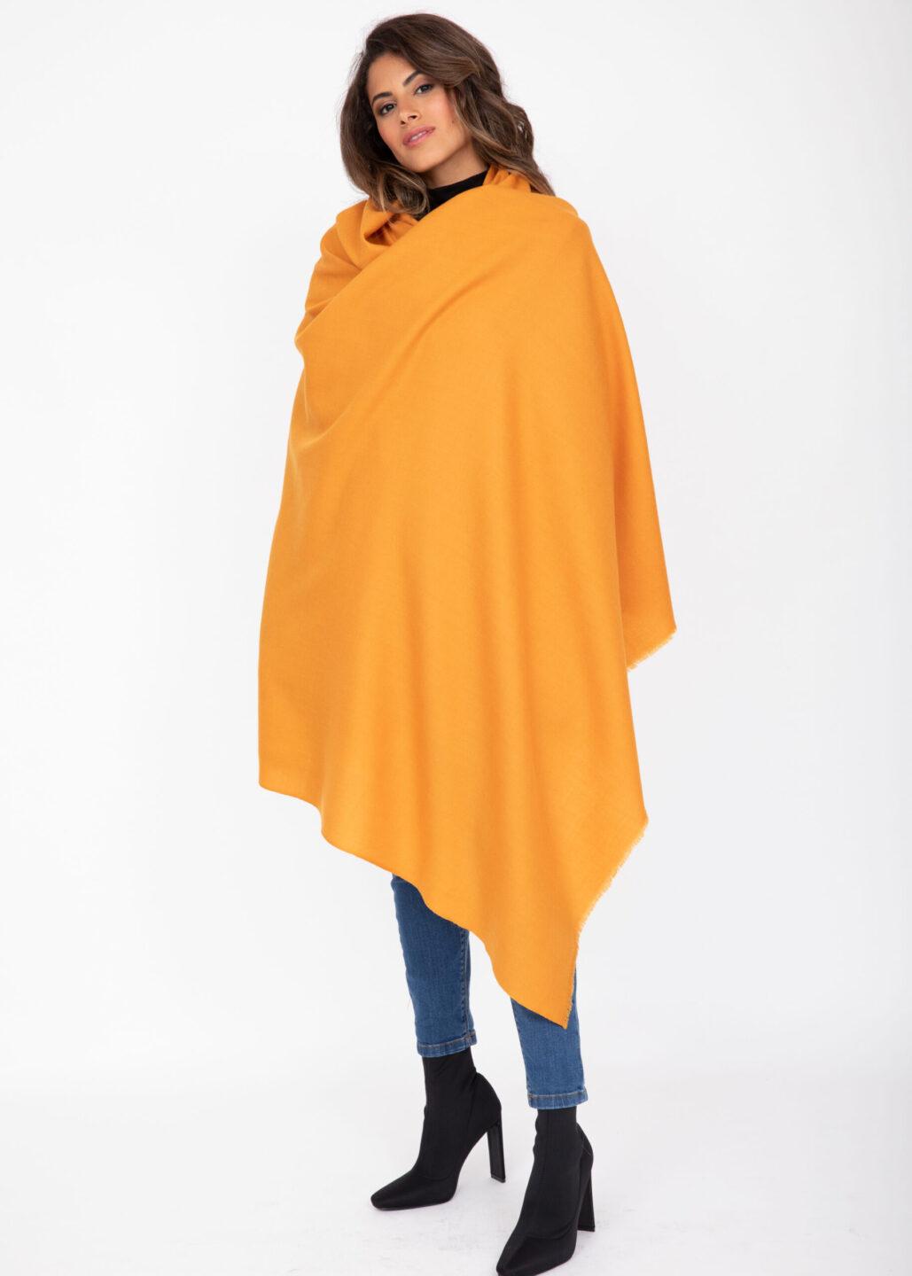 Mustard Yellow Merino Wool Shawl – Oversized Blanket Scarf for Women - likemary