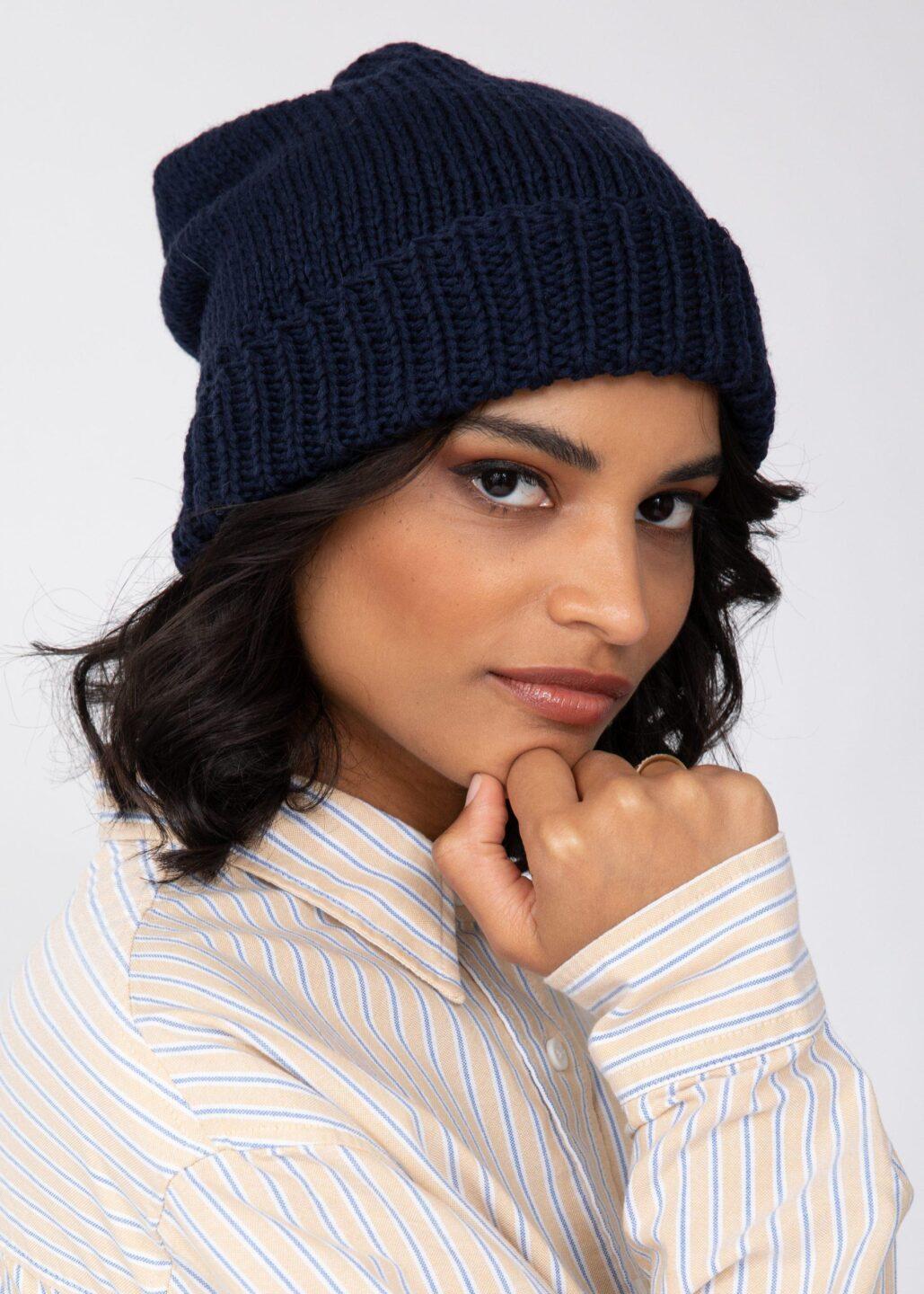 Navy Blue Merino Slouchy Beanie Men - Ethically Handmade - likemary