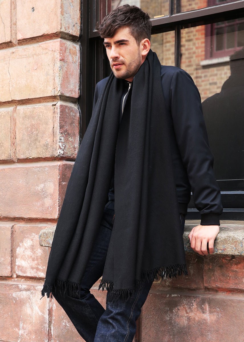 Oversized Merino Wool Scarf for Men Black - likemary