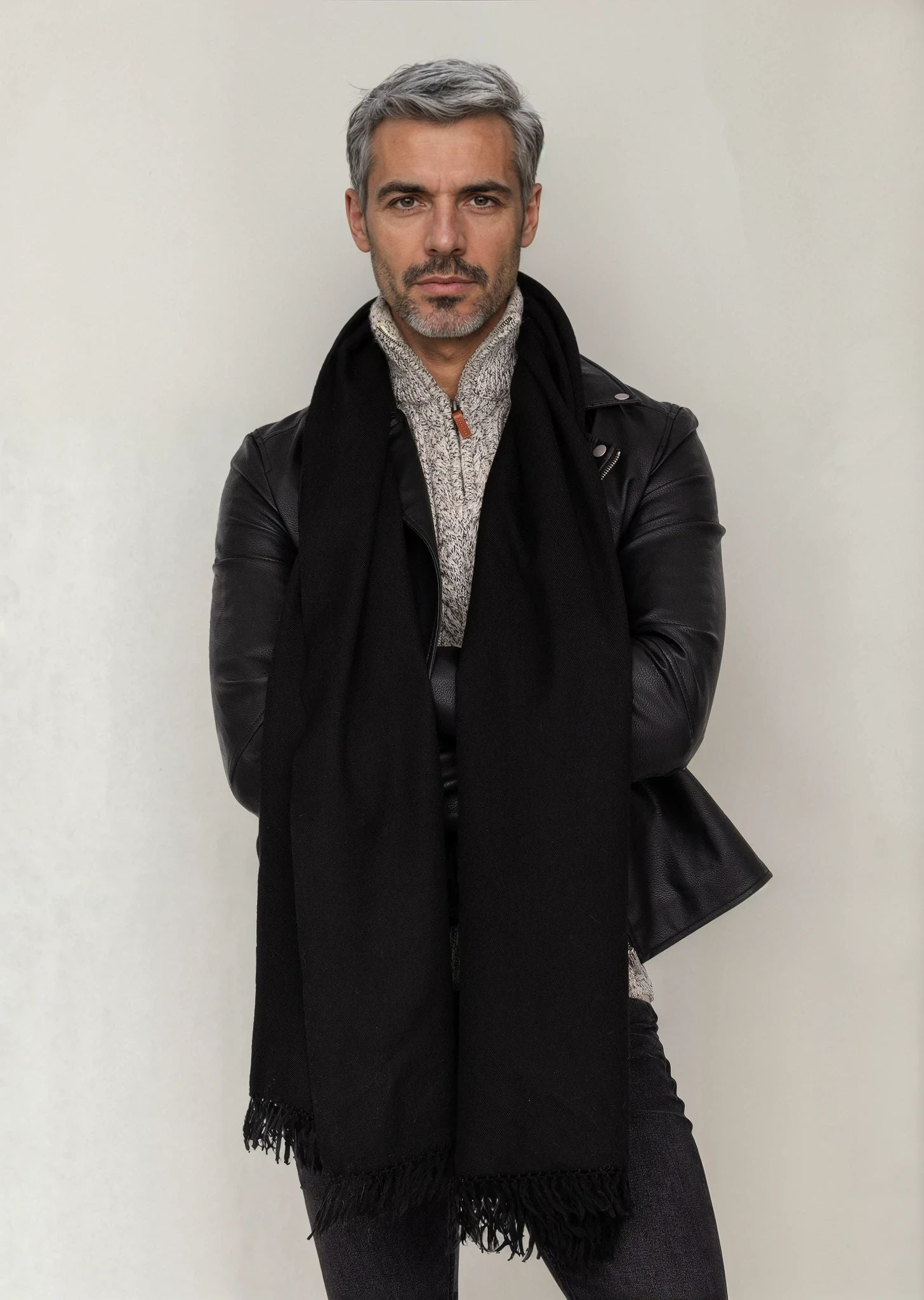 Oversized Merino Wool Scarf for Men Black - likemary