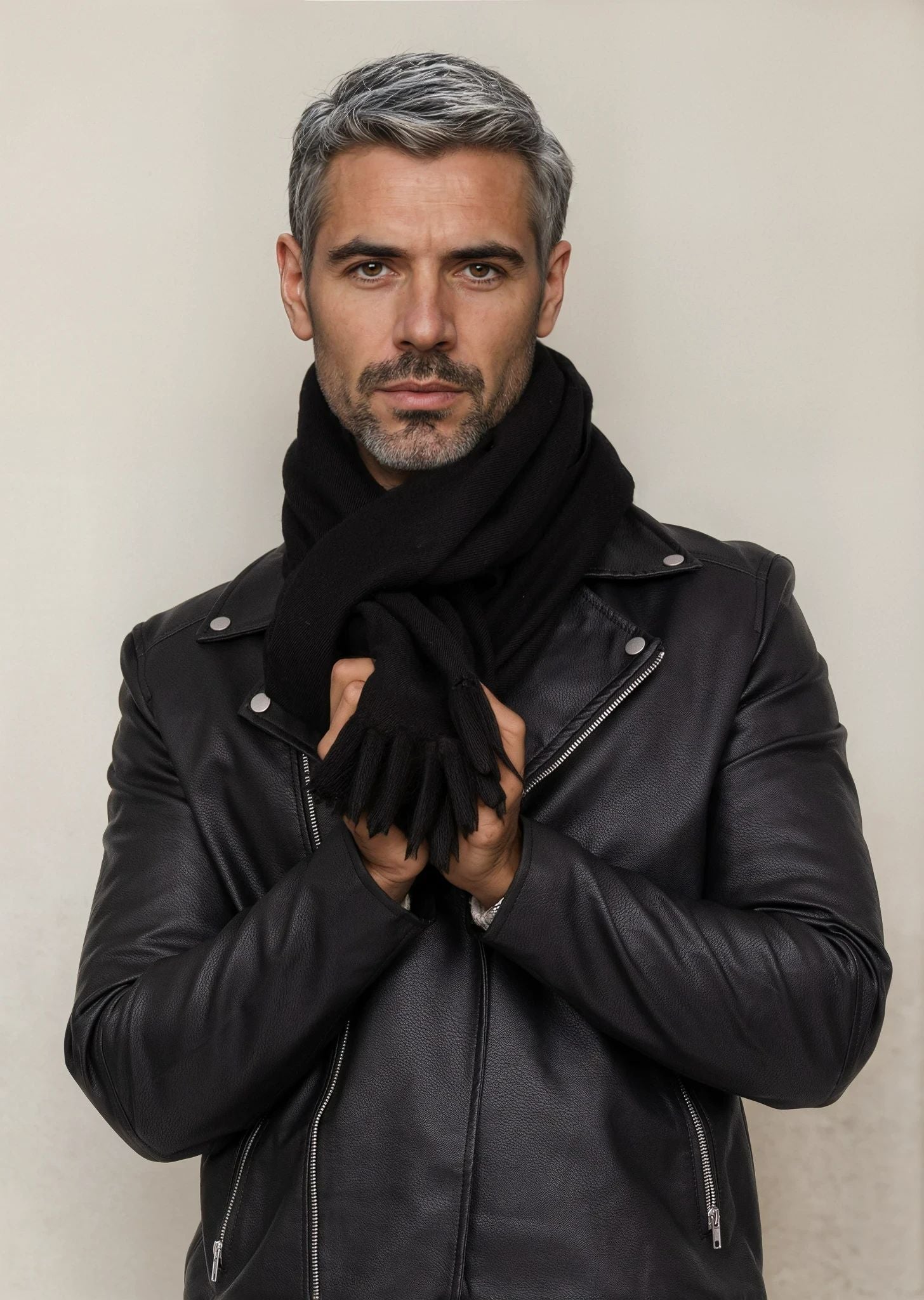 Oversized Merino Wool Scarf for Men Black - likemary