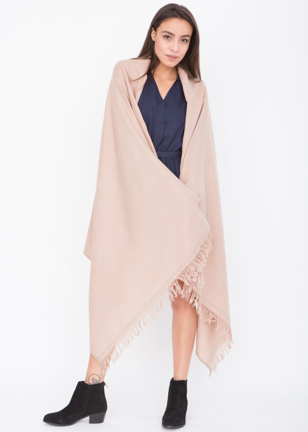 Oversized Scarf for Layering & Travel in Champagne with a Hint of Pink - likemary