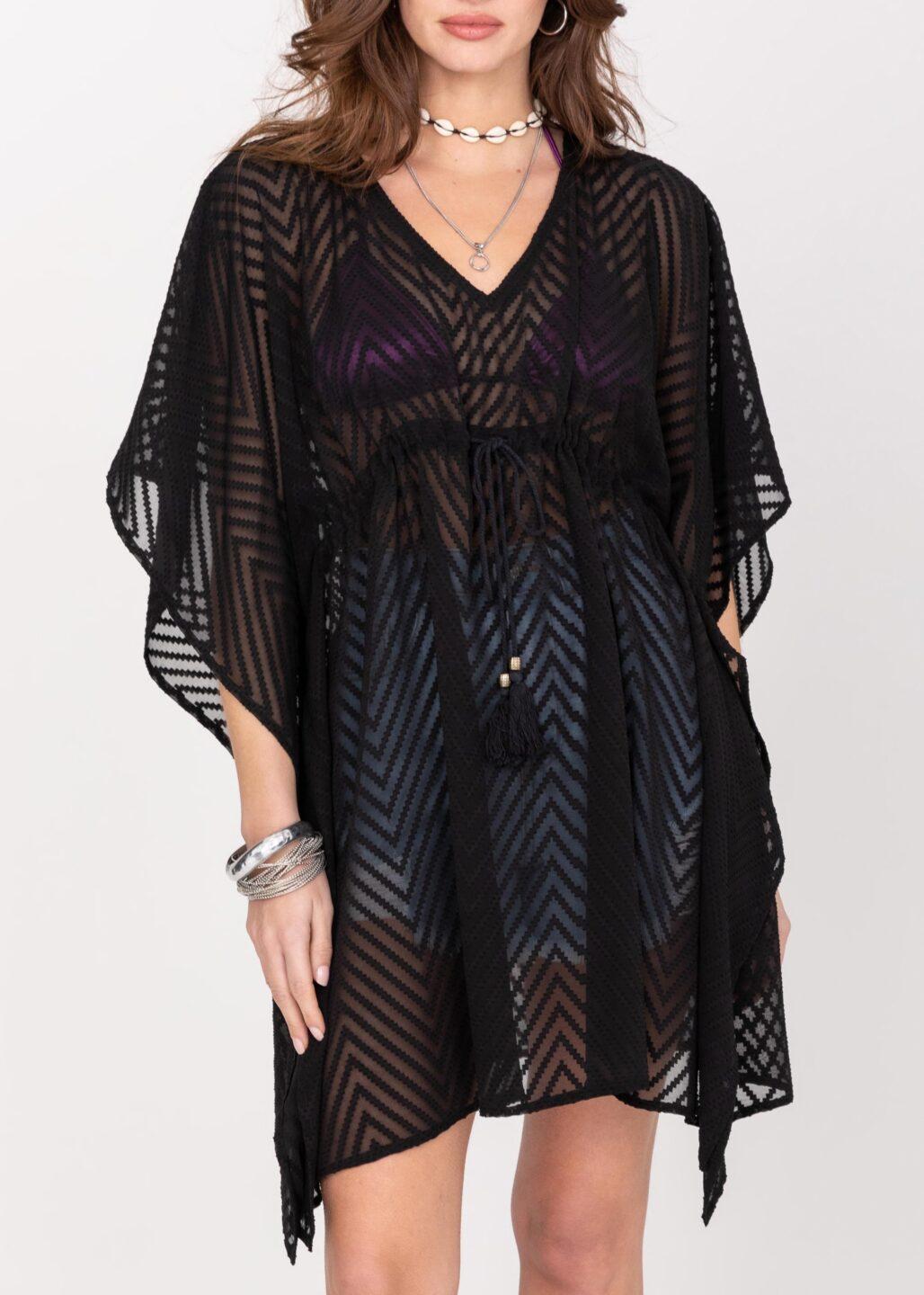 Sheer Black Zig - Zag Kaftan Cover - Up - likemary