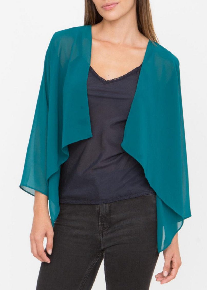 Sheer Chiffon Shrug Bolero Jacket in Teal Blue - likemary