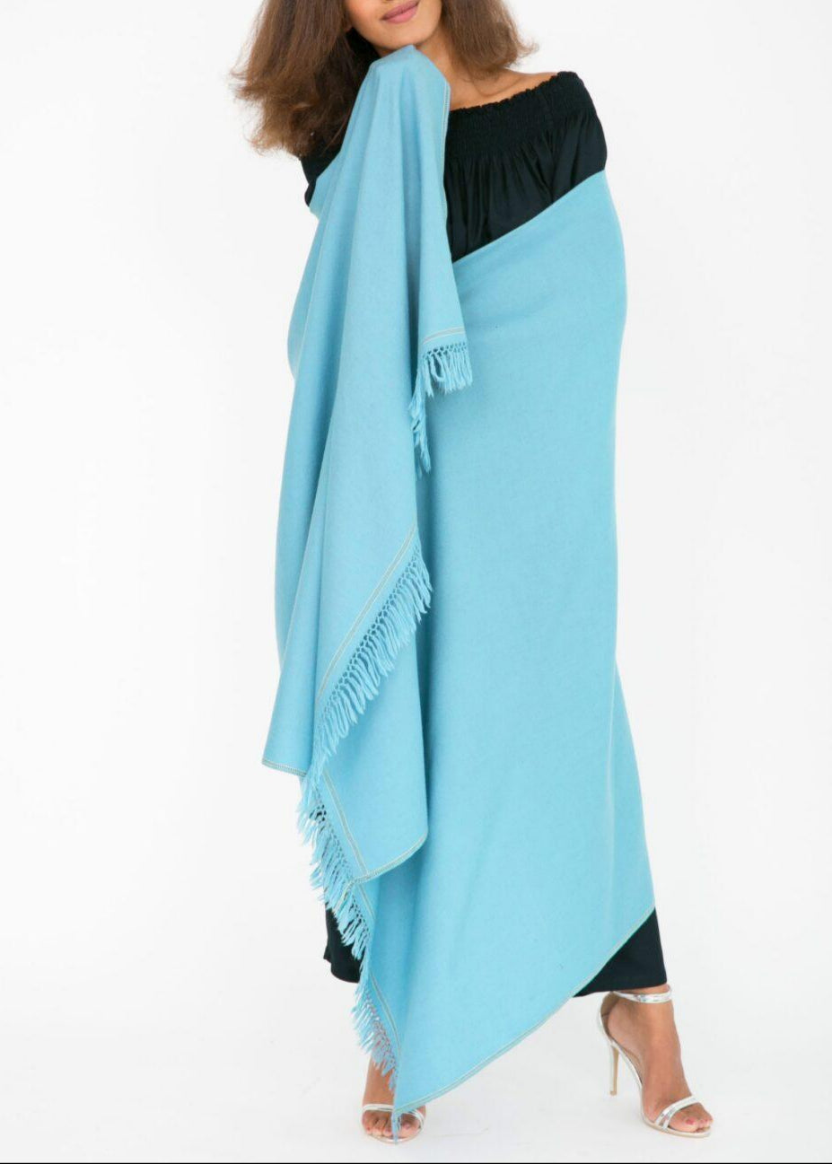 Shoreditch Merino Wool Shawl & Oversize Scarf Crystal Blue 100 x 200cm