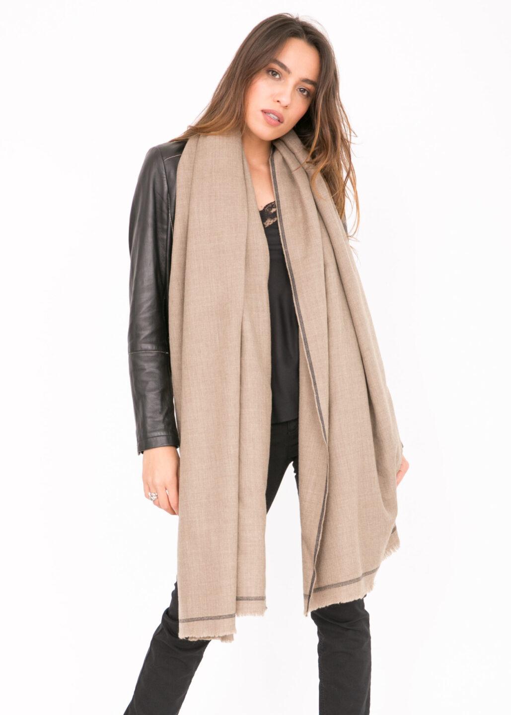 Shoreditch Merino Wool Shawl & Oversize Scarf Truffle 100 x 215cm - likemary