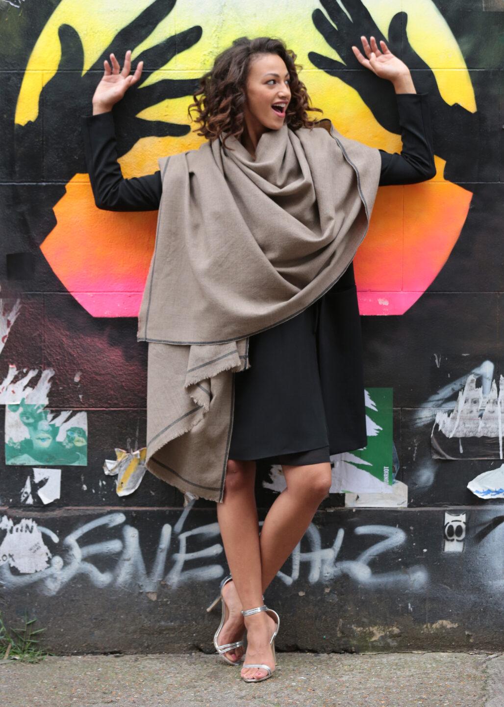 Shoreditch Merino Wool Shawl & Oversize Scarf Truffle 100 x 215cm - likemary