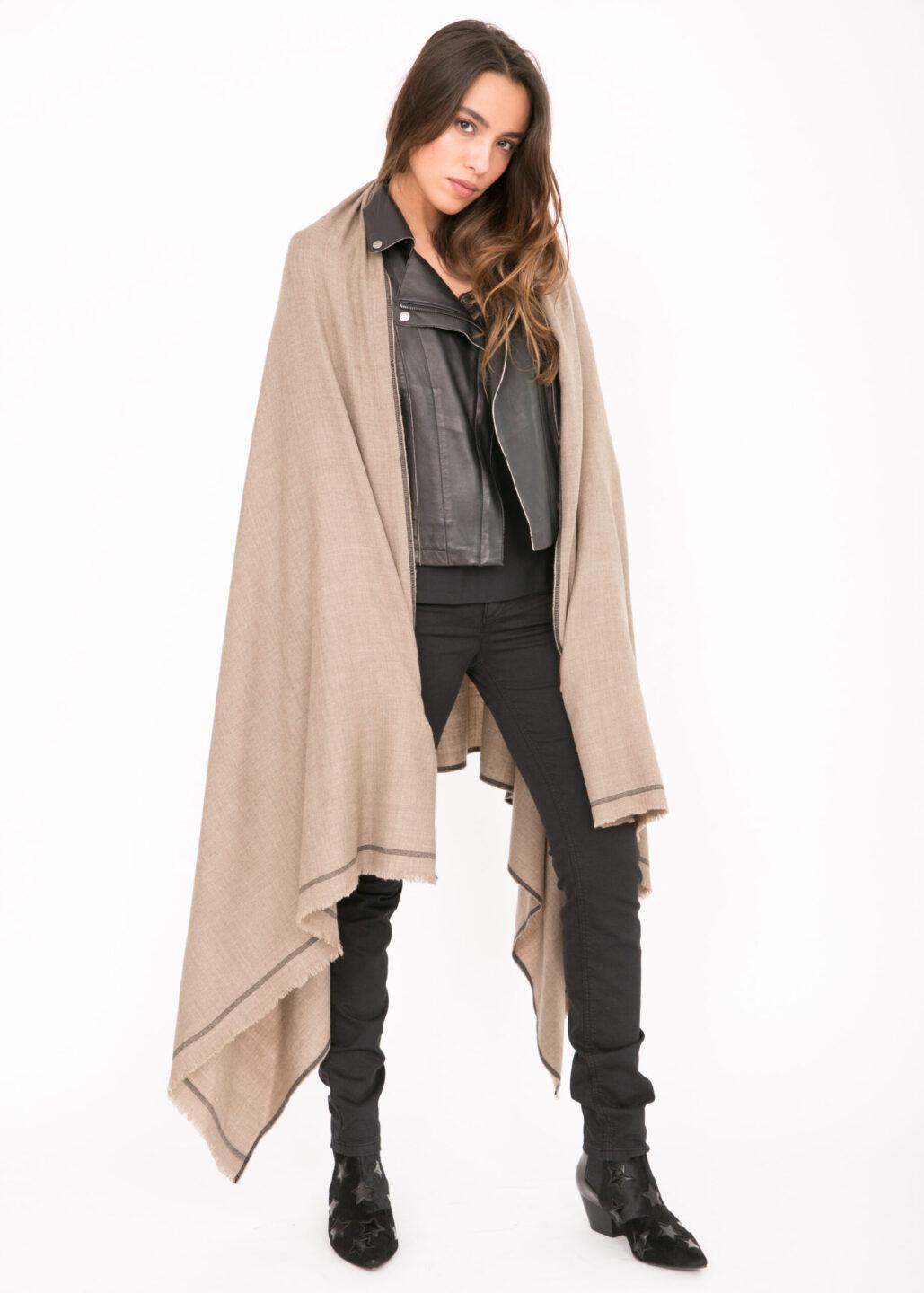 Shoreditch Merino Wool Shawl & Oversize Scarf Truffle 100 x 215cm - likemary