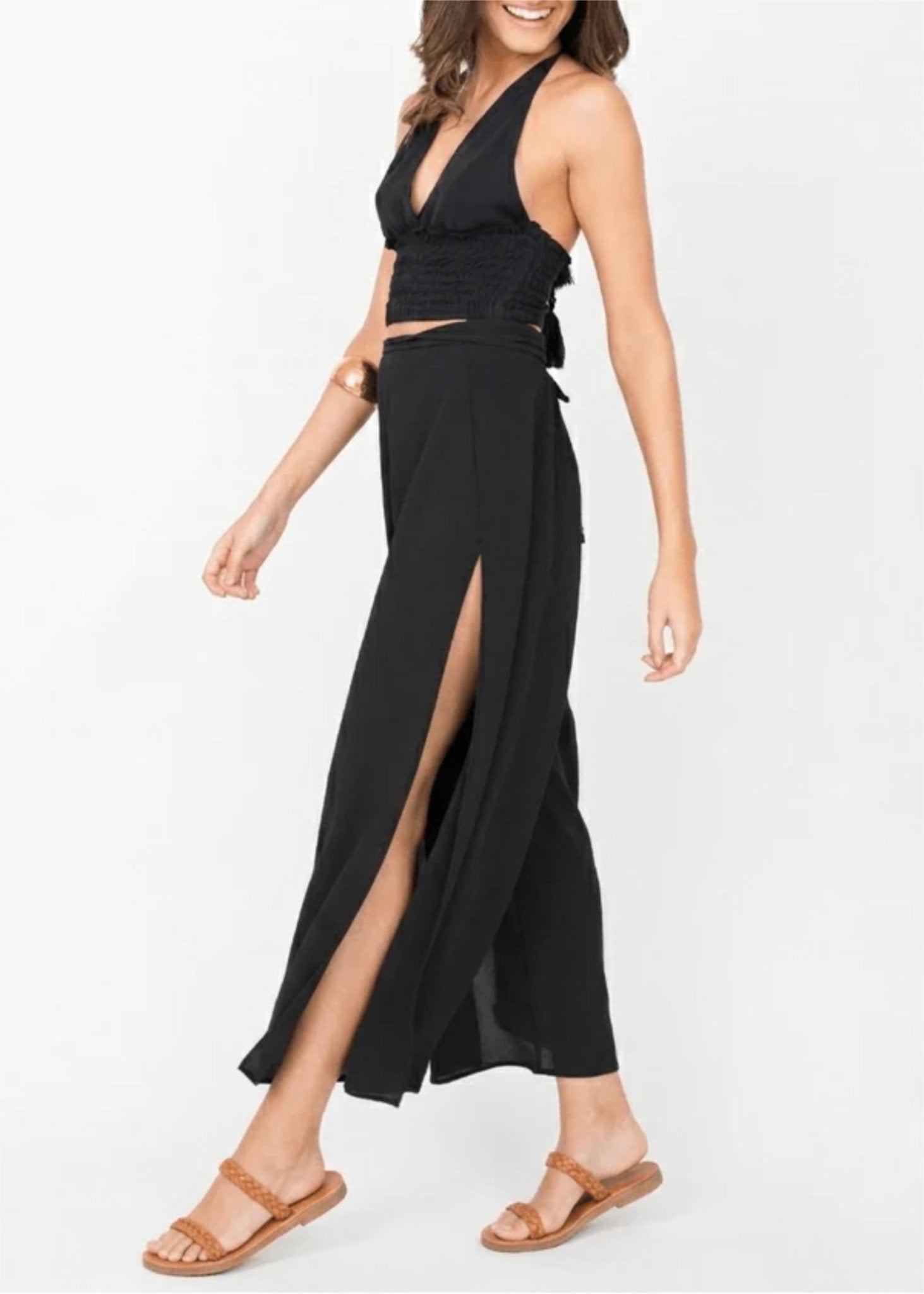 Side Split Holiday Trousers Wide Leg Black – clothing and accessories by likemary