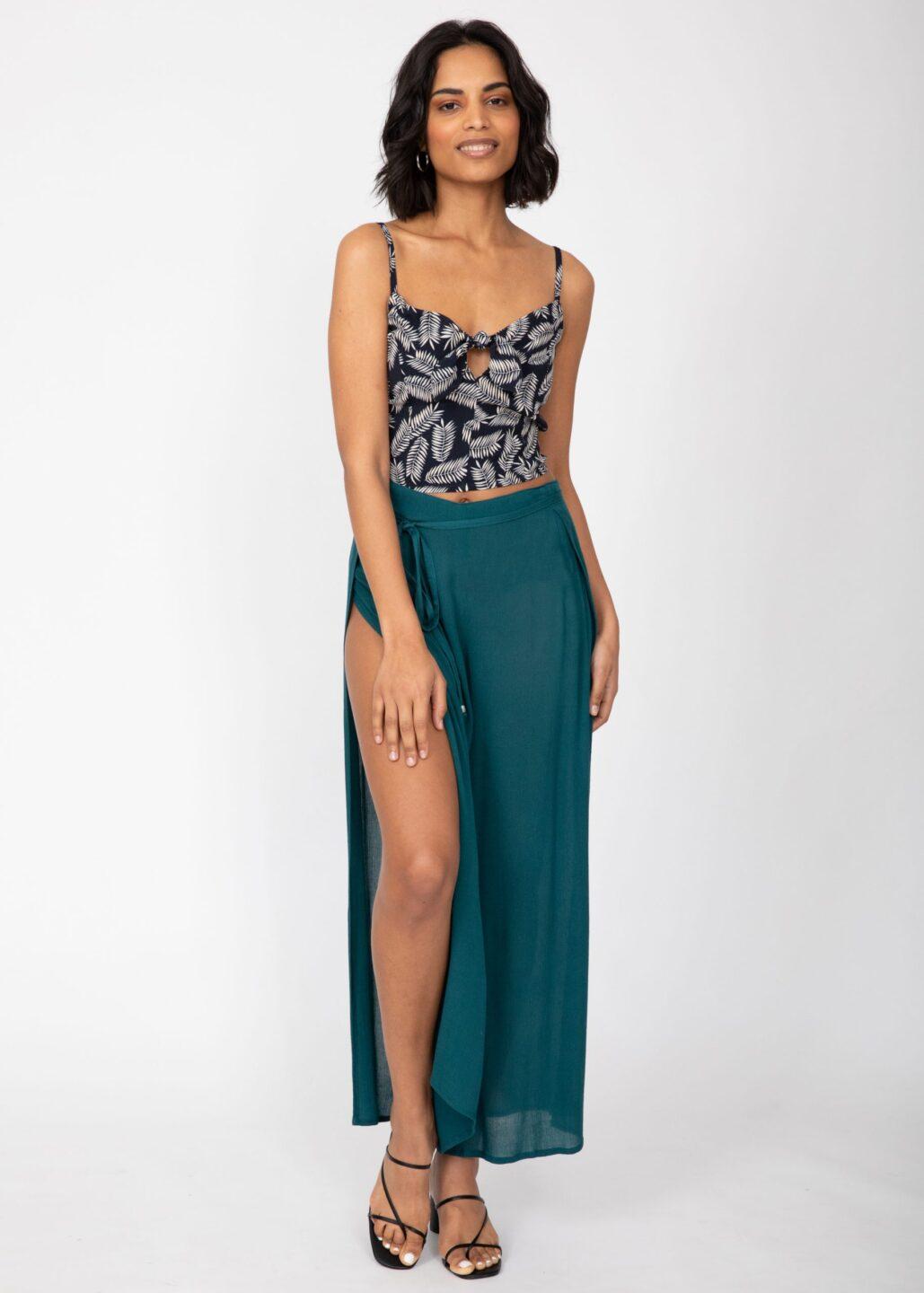 Side Split Wide Leg Relaxed Trousers in Teal - likemary
