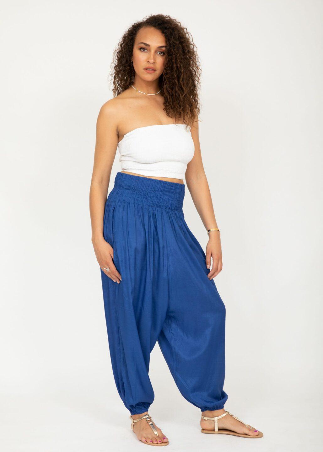 Silk Look Convertible Harem Trouser and Capri Jumpsuit Cobalt - likemary
