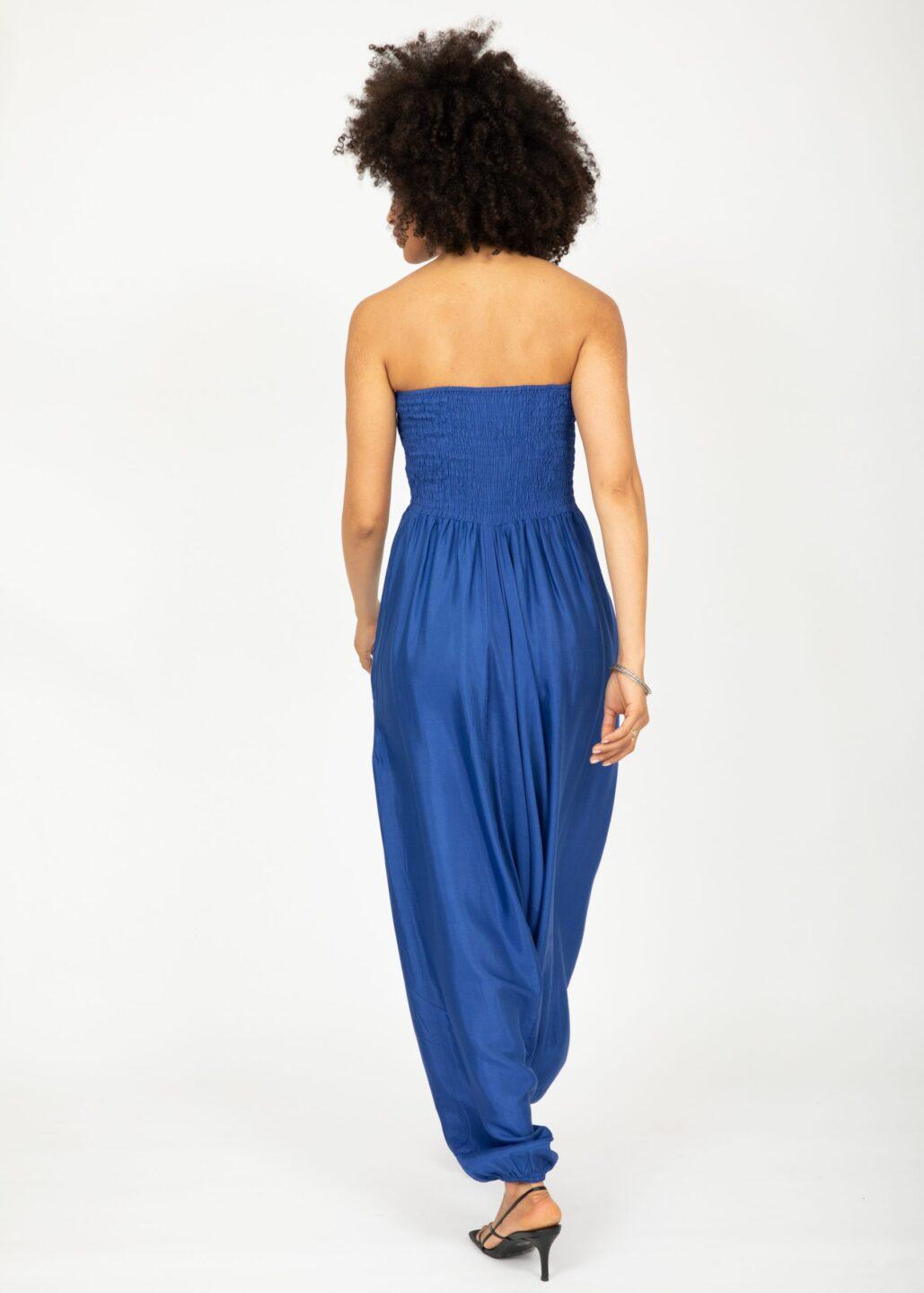 Convertible Jumpsuit into Harem Pants in Cobalt Blue Silk Look