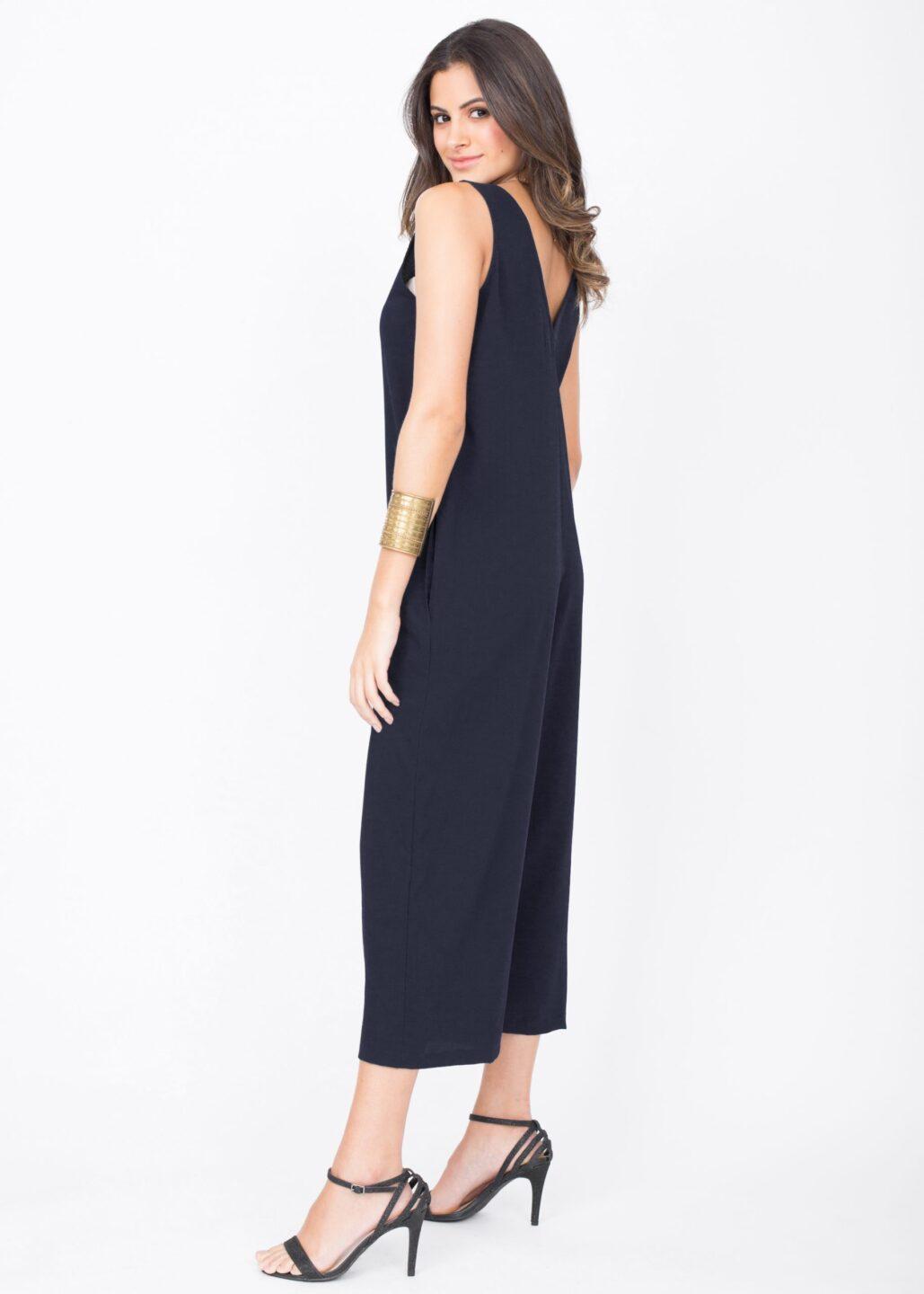 Sleeveless Jumpsuit Cropped Relaxed Romper Navy Blue - likemary