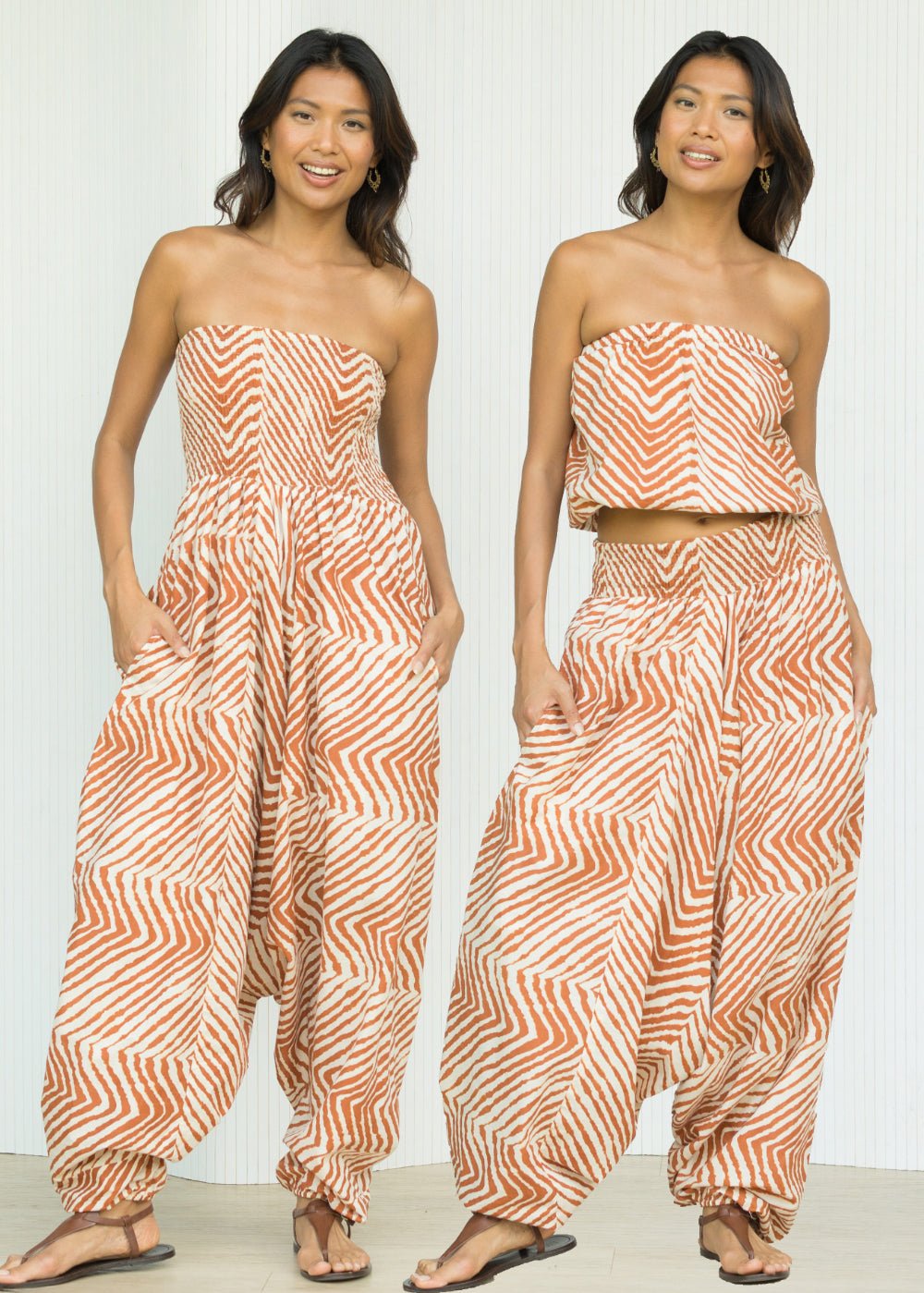 Convertible Cotton Harem Jumpsuit & Harem Pants Orange Zebra Print – clothing and accessories by likemary