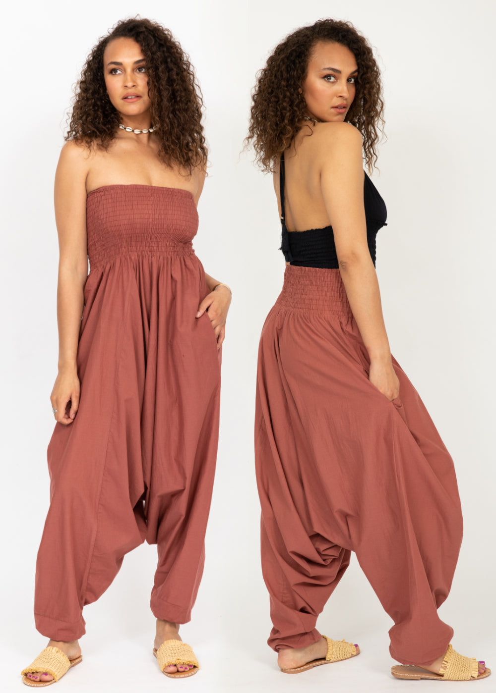 Pink Convertible Cotton Harem Jumpsuit & Harem Pants - 2-in-1