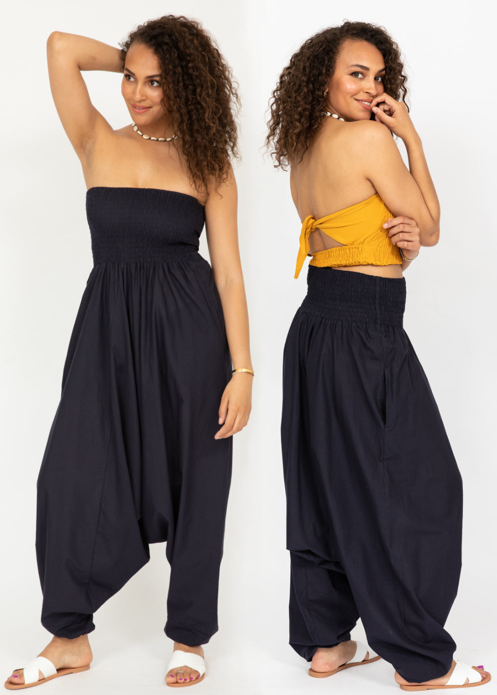 Convertible Cotton Harem Jumpsuit & Harem Pants Navy Blue - 2-in-1