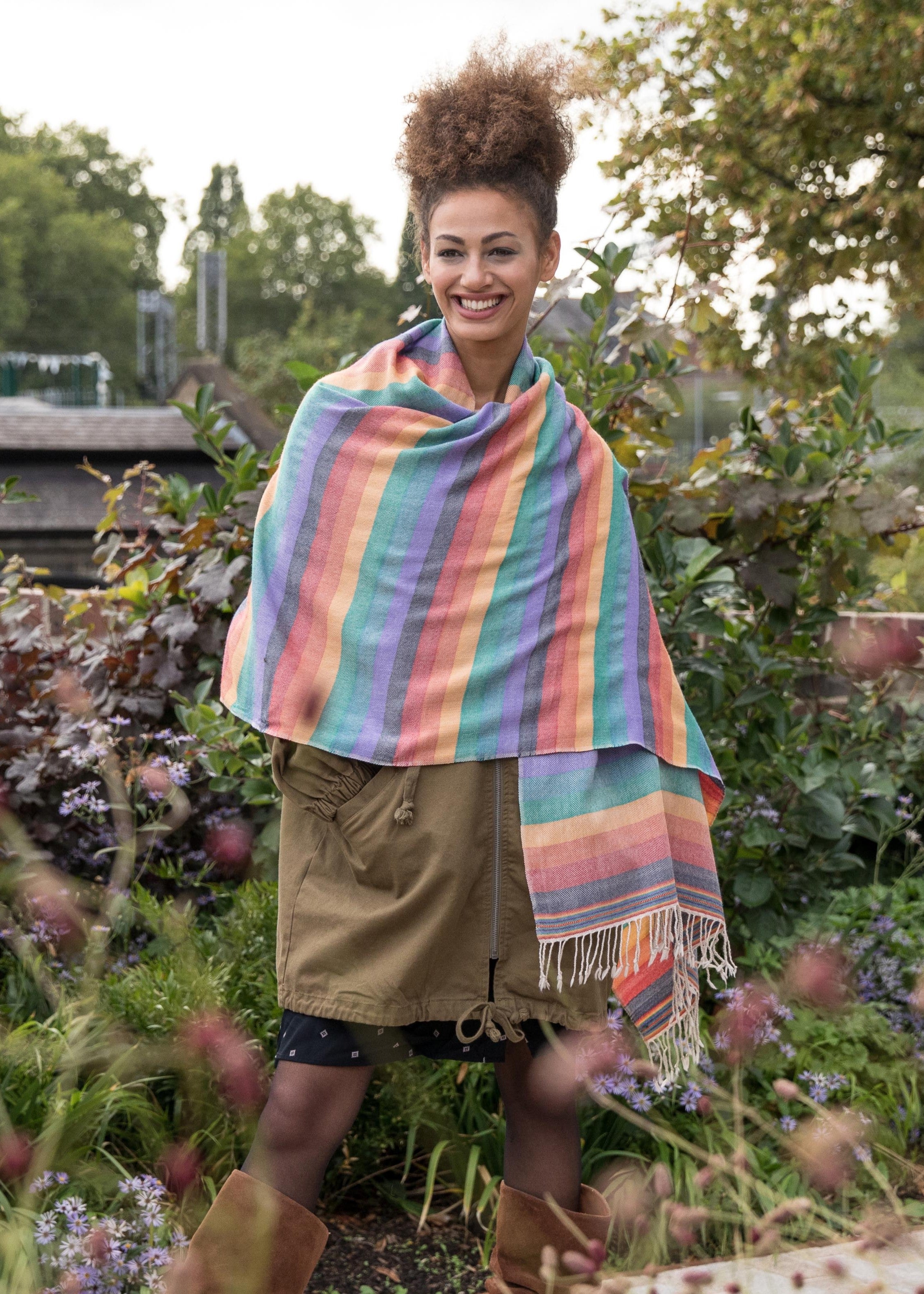 Multi-Use Handmade Scarf & Travel Wrap in Rainbow Stripes