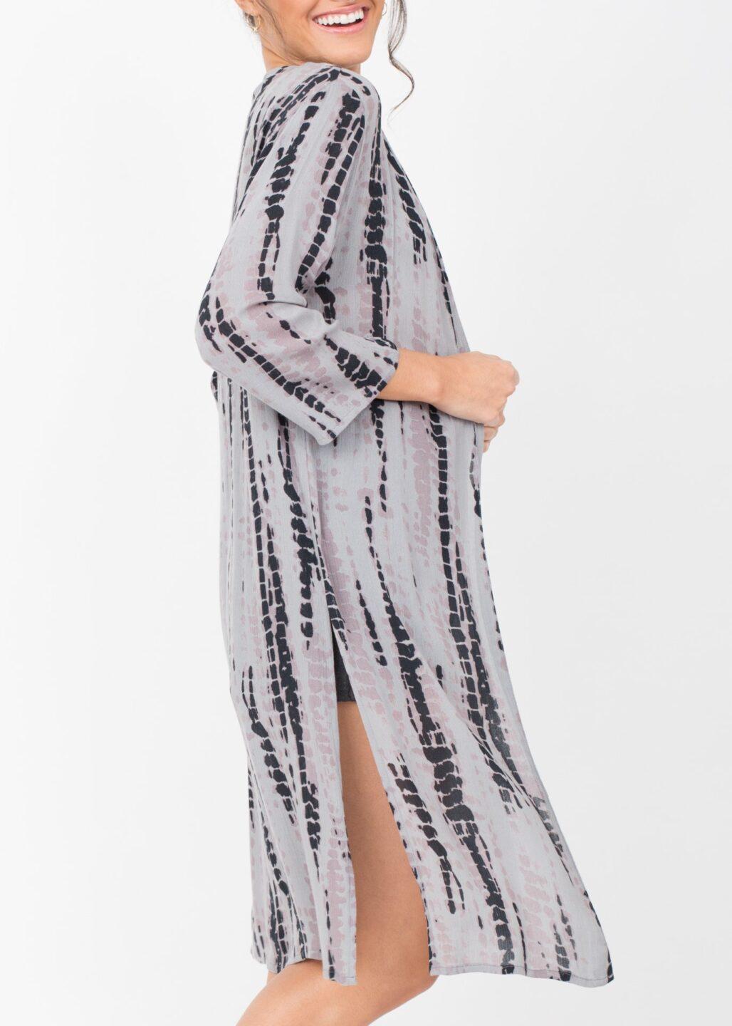Summer Cover Up Crinkle Kimono in Grey Tie Dye