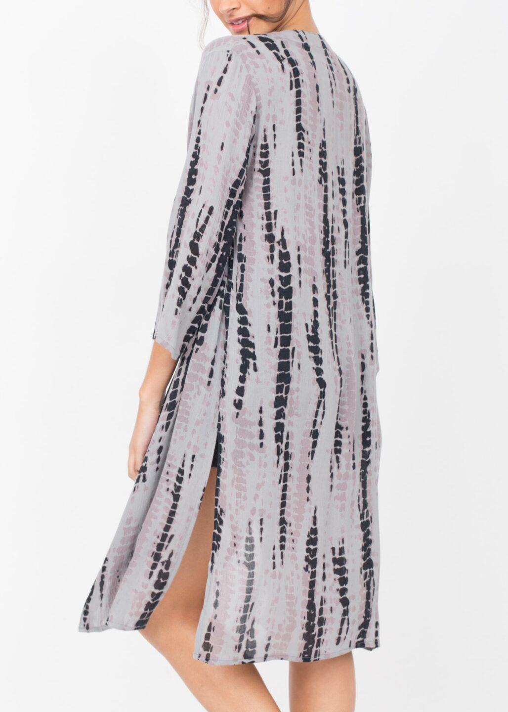 Summer Cover Up Crinkle Kimono in Grey Tie Dye