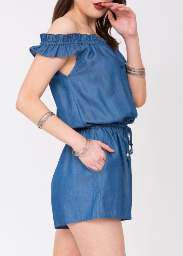 Summer Denim Off Shoulder Bardot Playsuit - likemary