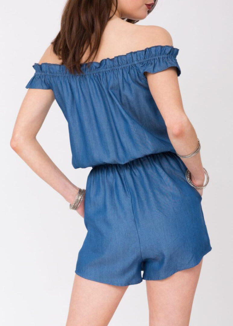 Summer Denim Off Shoulder Bardot Playsuit - likemary