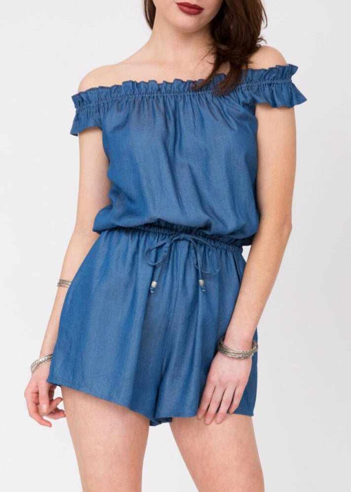 Summer Denim Off Shoulder Bardot Playsuit - likemary