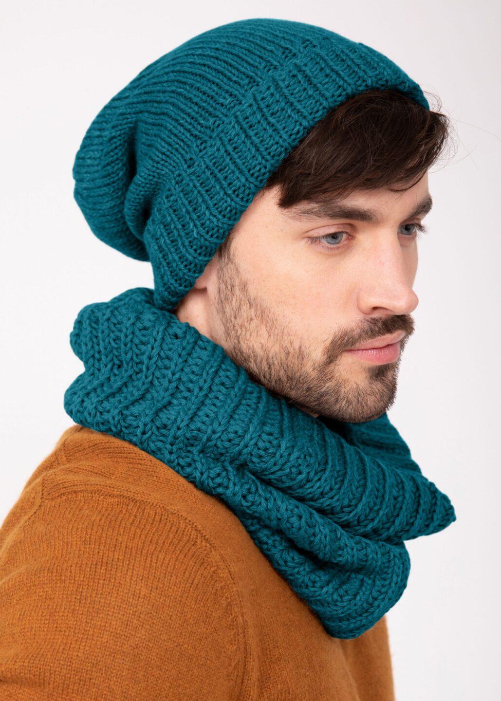 Teal Blue Merino Men's Slouchy Beanie - Ethically Handmade - likemary