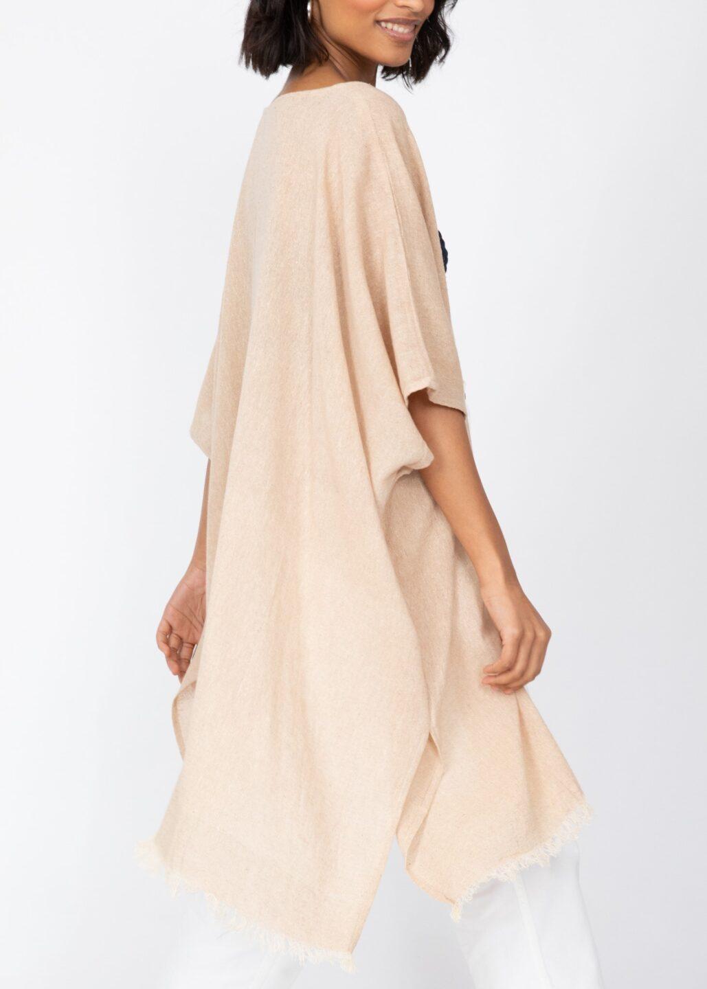 Textured Cotton Kimono Kaftan in Neutral Sand - likemary