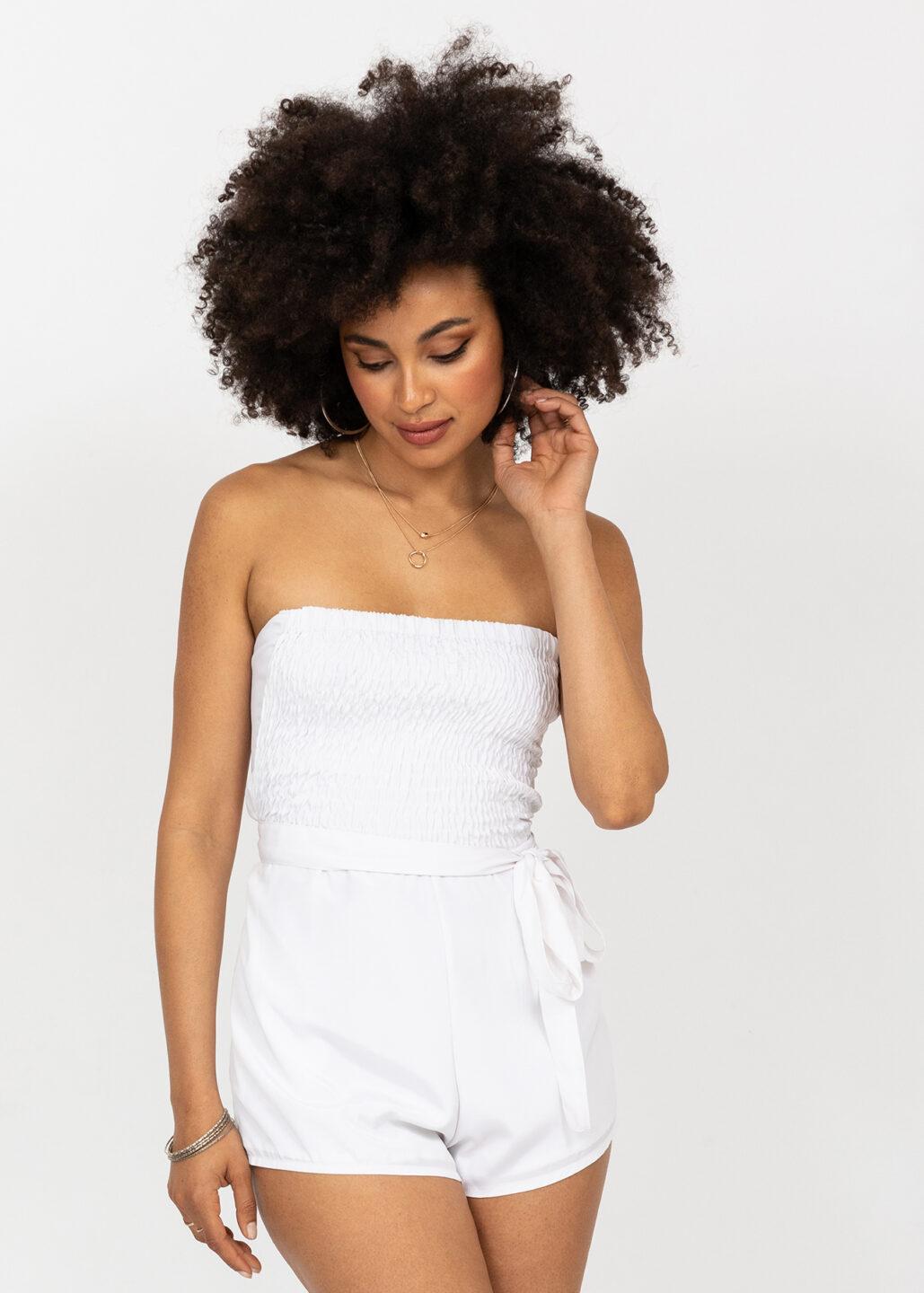 Tie Back Playsuit in White - likemary