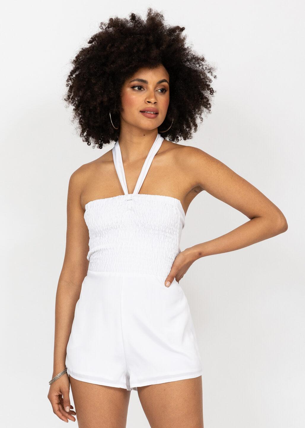 Tie Back Playsuit in White - likemary