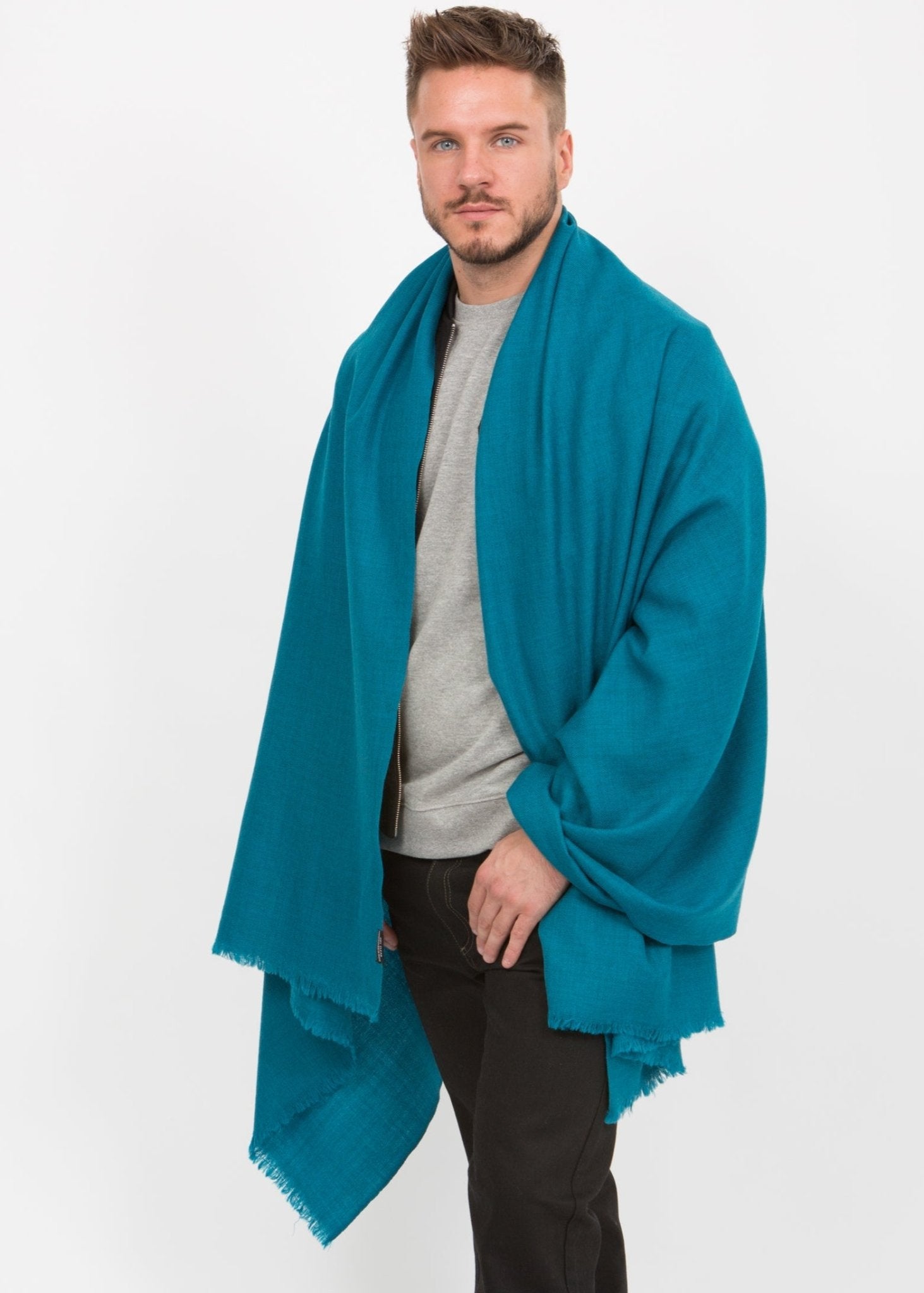 Twill Weave Merino Oversize Scarf Teal - likemary