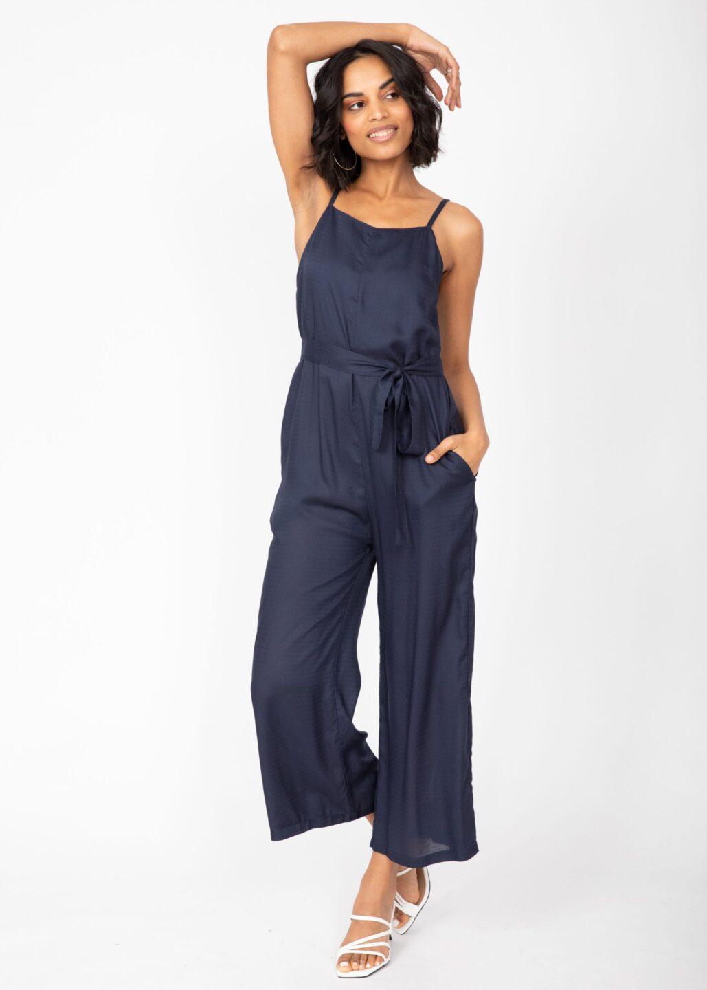 Wide Leg Adjustable Back Jumpsuit Navy - likemary