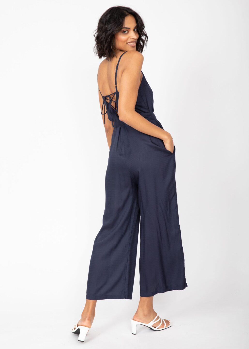 Wide Leg Adjustable Back Jumpsuit Navy - likemary
