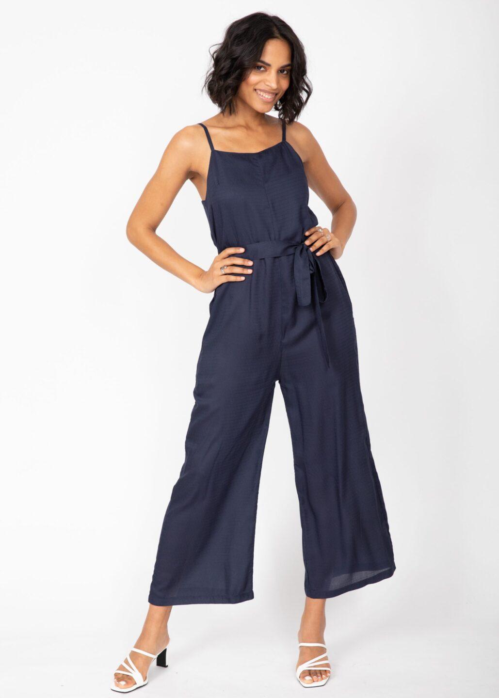 Wide Leg Adjustable Back Jumpsuit Navy - likemary