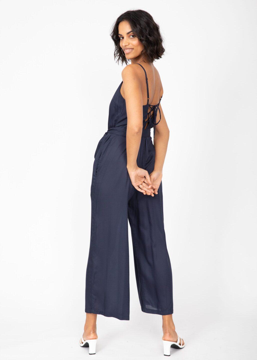Wide Leg Adjustable Back Jumpsuit Navy - likemary