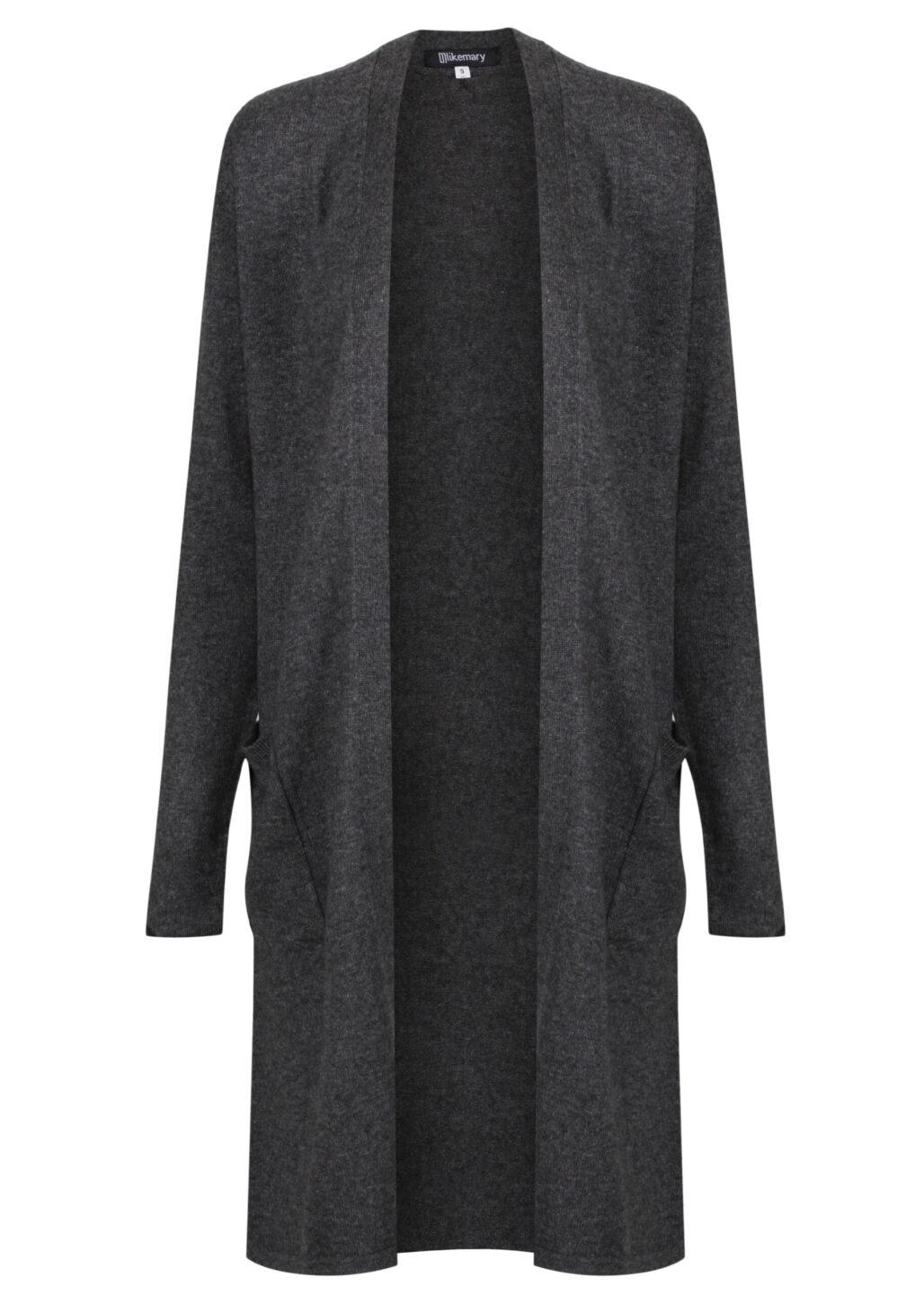 Wool Rich Longline Cardigan with Pockets – Charcoal Grey - likemary