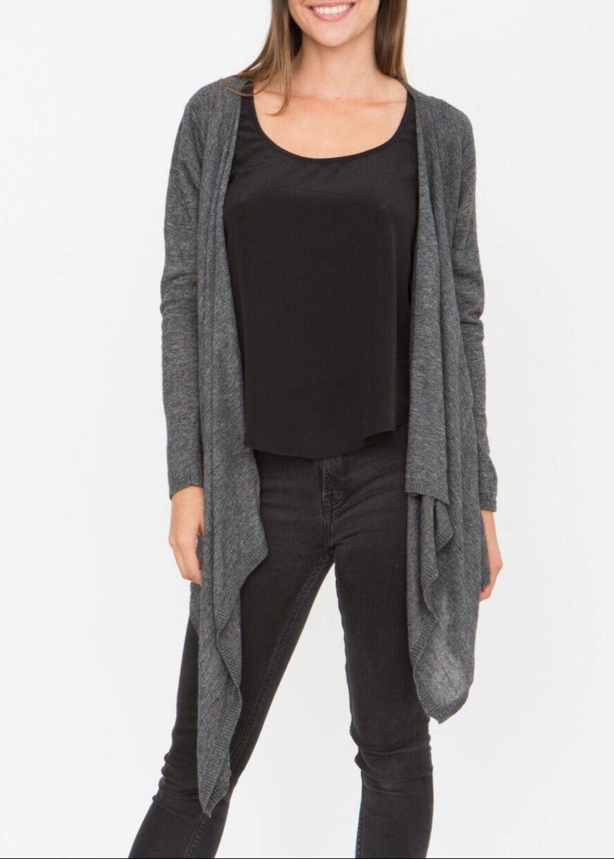 Wool Rich Waterfall Cardigan with Pockets – Charcoal Grey - likemary