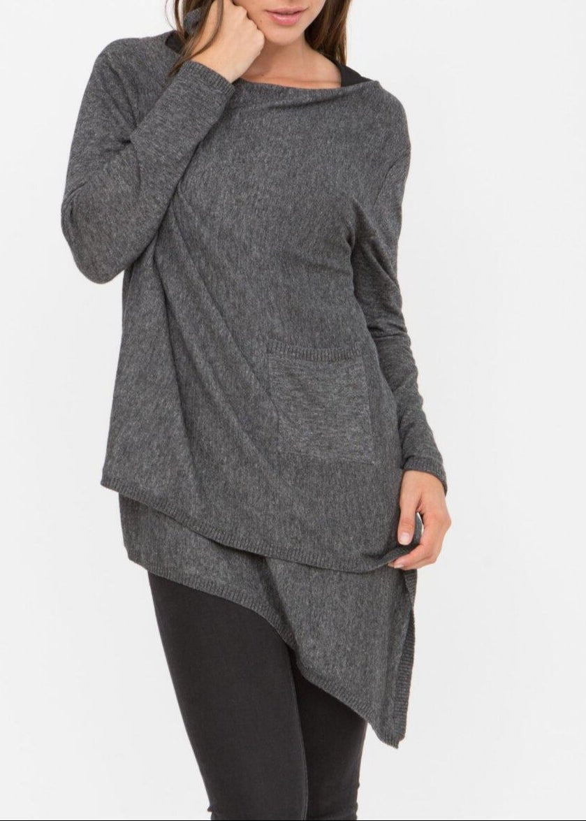 Wool Rich Waterfall Cardigan with Pockets – Charcoal Grey - likemary
