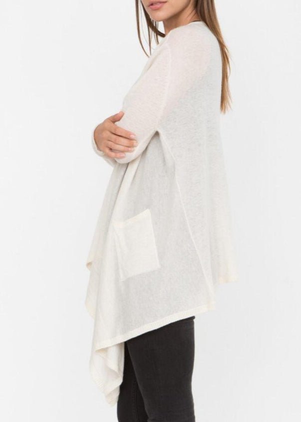 Wool Rich Waterfall Cardigan with Pockets – Cream - likemary