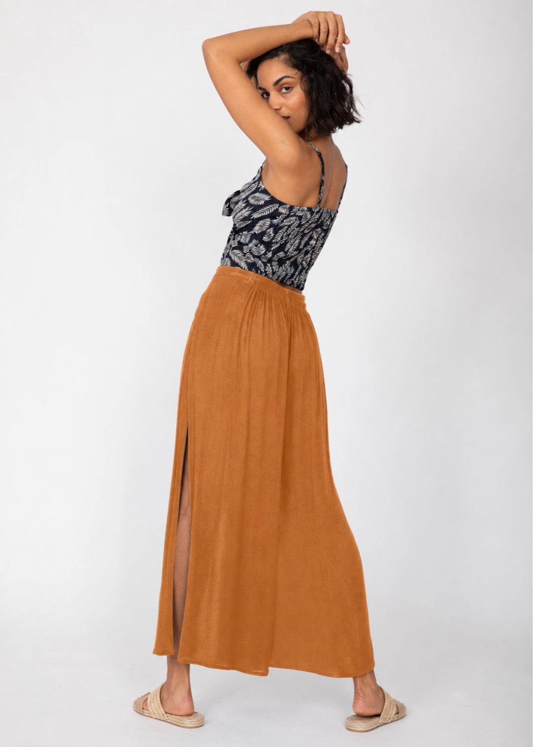 Caramel Brown Elasticated Waist Wide Leg Trousers – clothing and accessories by likemary